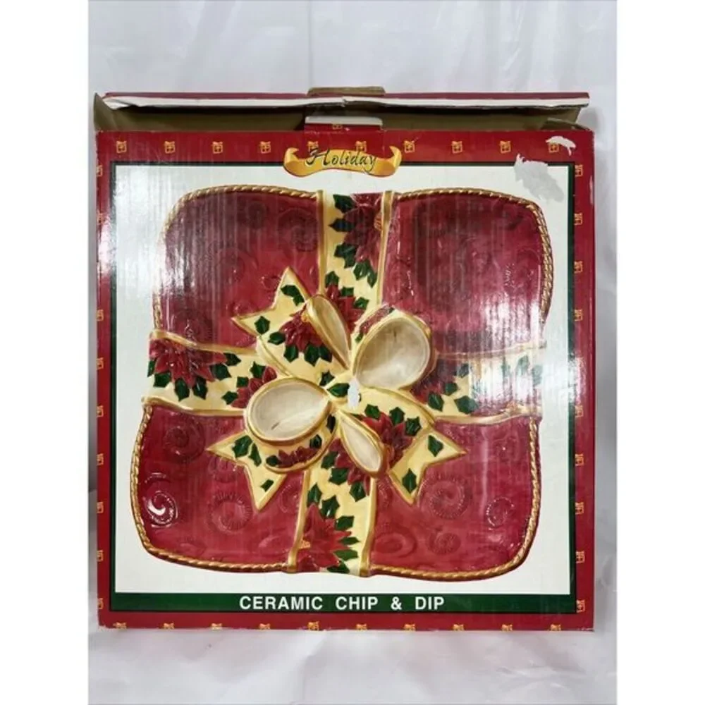 World Bazzars Christmas Ceramic Chip And Dip‎ Wreath